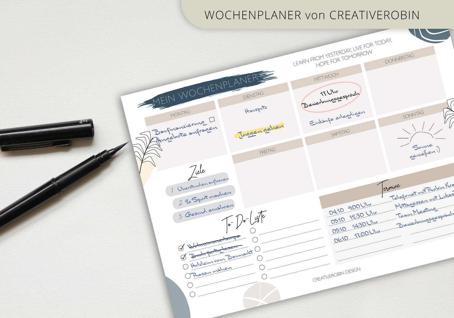 Wochenplaner Block A4 mit 50 Blatt I Praktische Schreibtischunterlage aus Papier mit ToDo Liste & Tagesplaner
