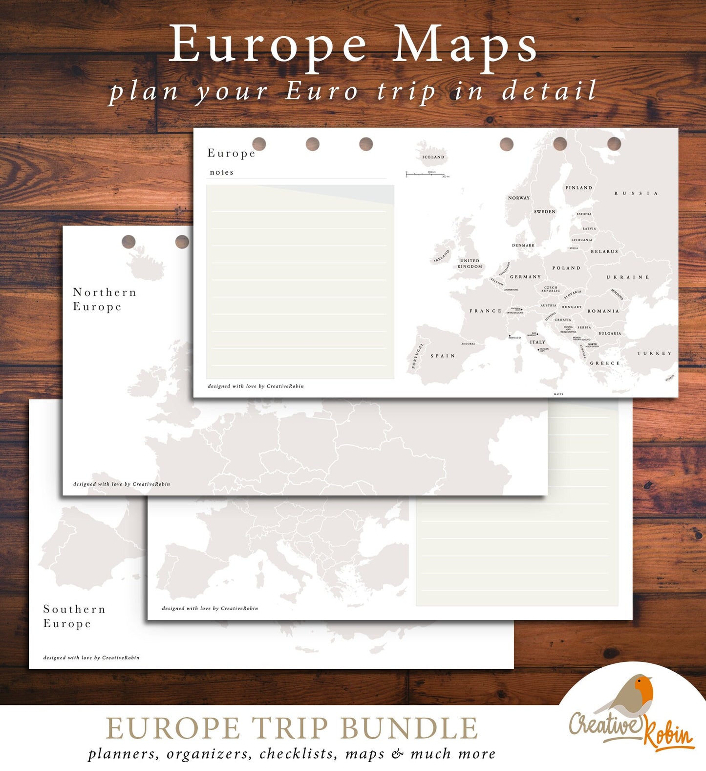 EUROPE Travel Planner | Europe Trip planner | Filofax planner with Europe Map Travel Diary Travel Journal Travelers Notebook | Printable