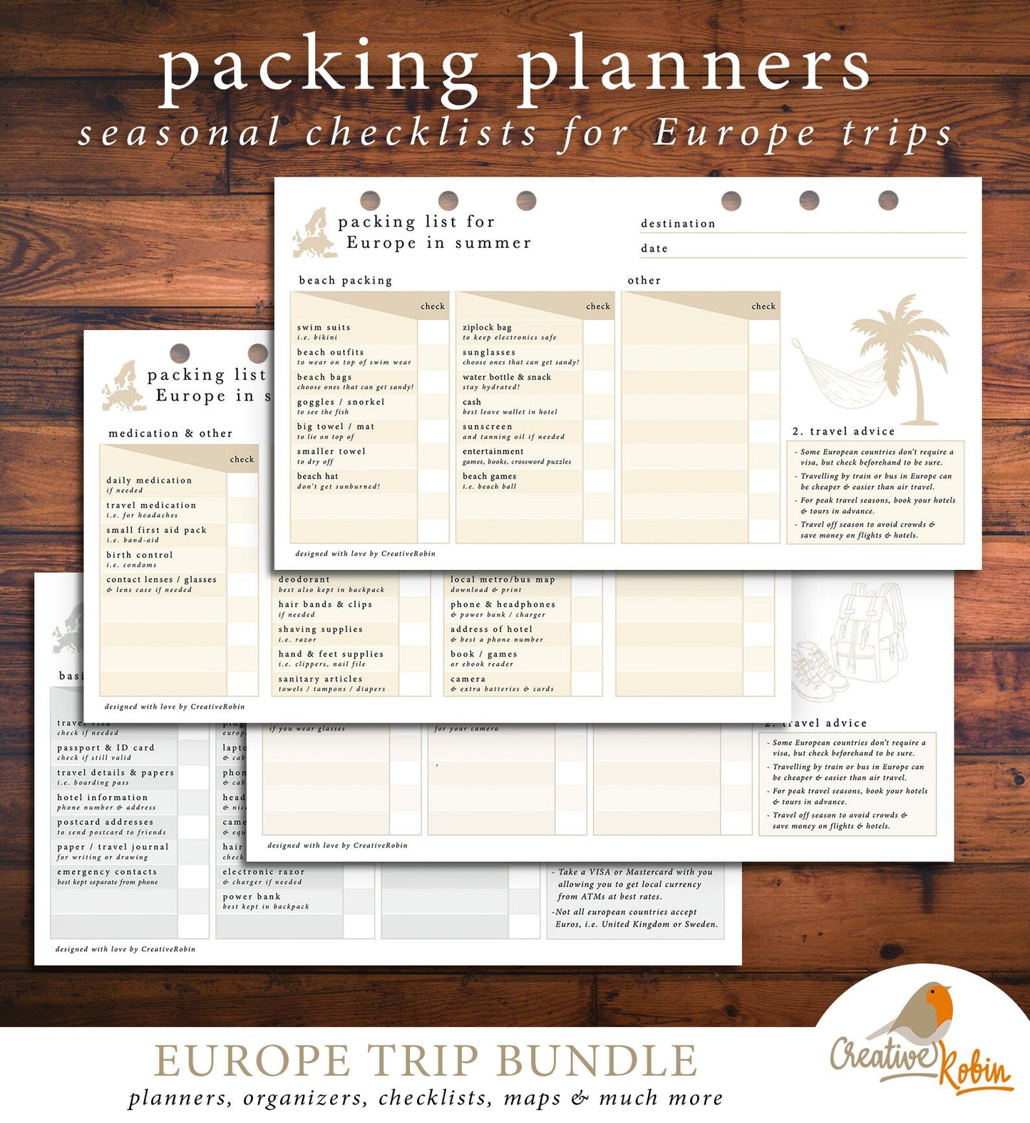 EUROPE Travel Planner | Europe Trip planner | Filofax planner with Europe Map Travel Diary Travel Journal Travelers Notebook | Printable