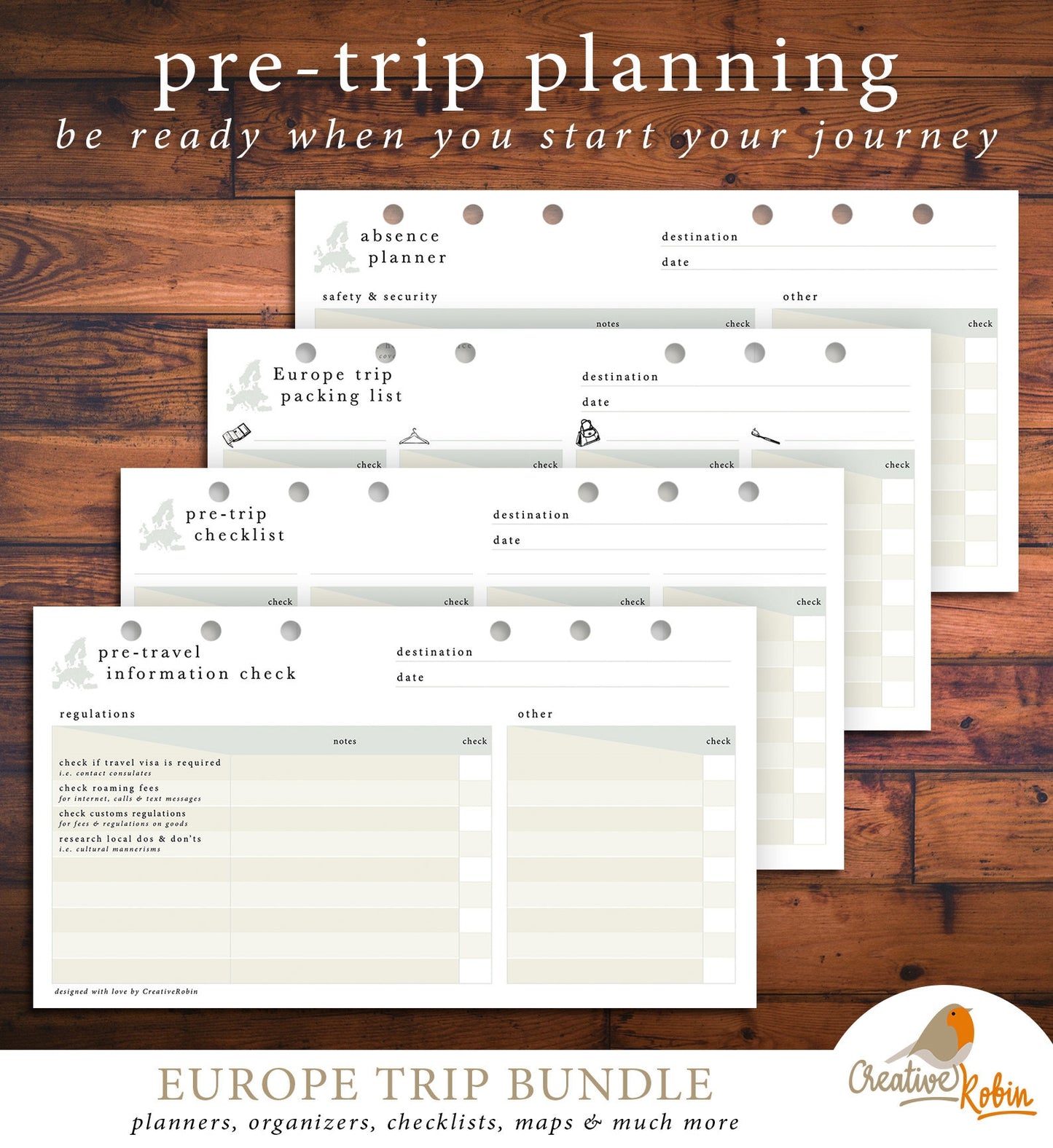 EUROPE Travel Planner | Europe Trip planner | Filofax planner with Europe Map Travel Diary Travel Journal Travelers Notebook | Printable