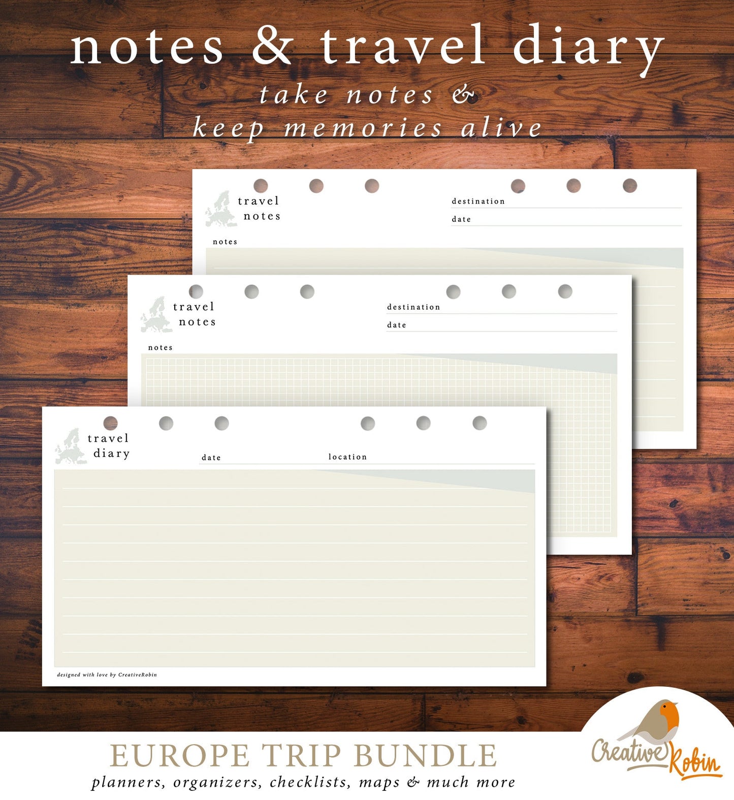 EUROPE Travel Planner | Europe Trip planner | Filofax planner with Europe Map Travel Diary Travel Journal Travelers Notebook | Printable