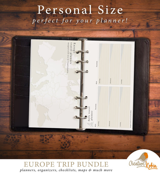 EUROPE Travel Planner | Europe Trip planner | Filofax planner with Europe Map Travel Diary Travel Journal Travelers Notebook | Printable