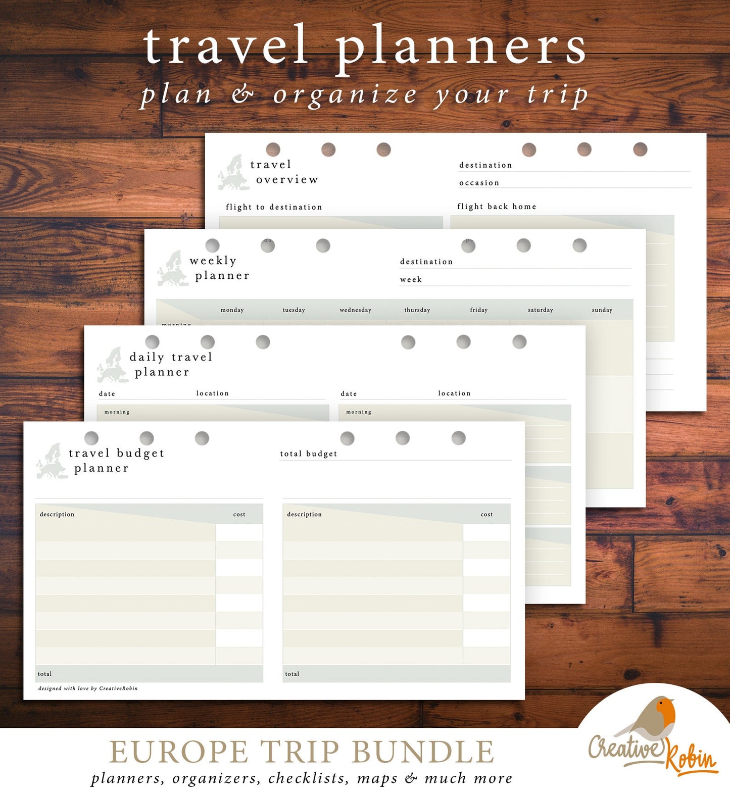 EUROPE Travel Planner | Europe Trip planner | Filofax planner with Europe Map Travel Diary Travel Journal Travelers Notebook | Printable