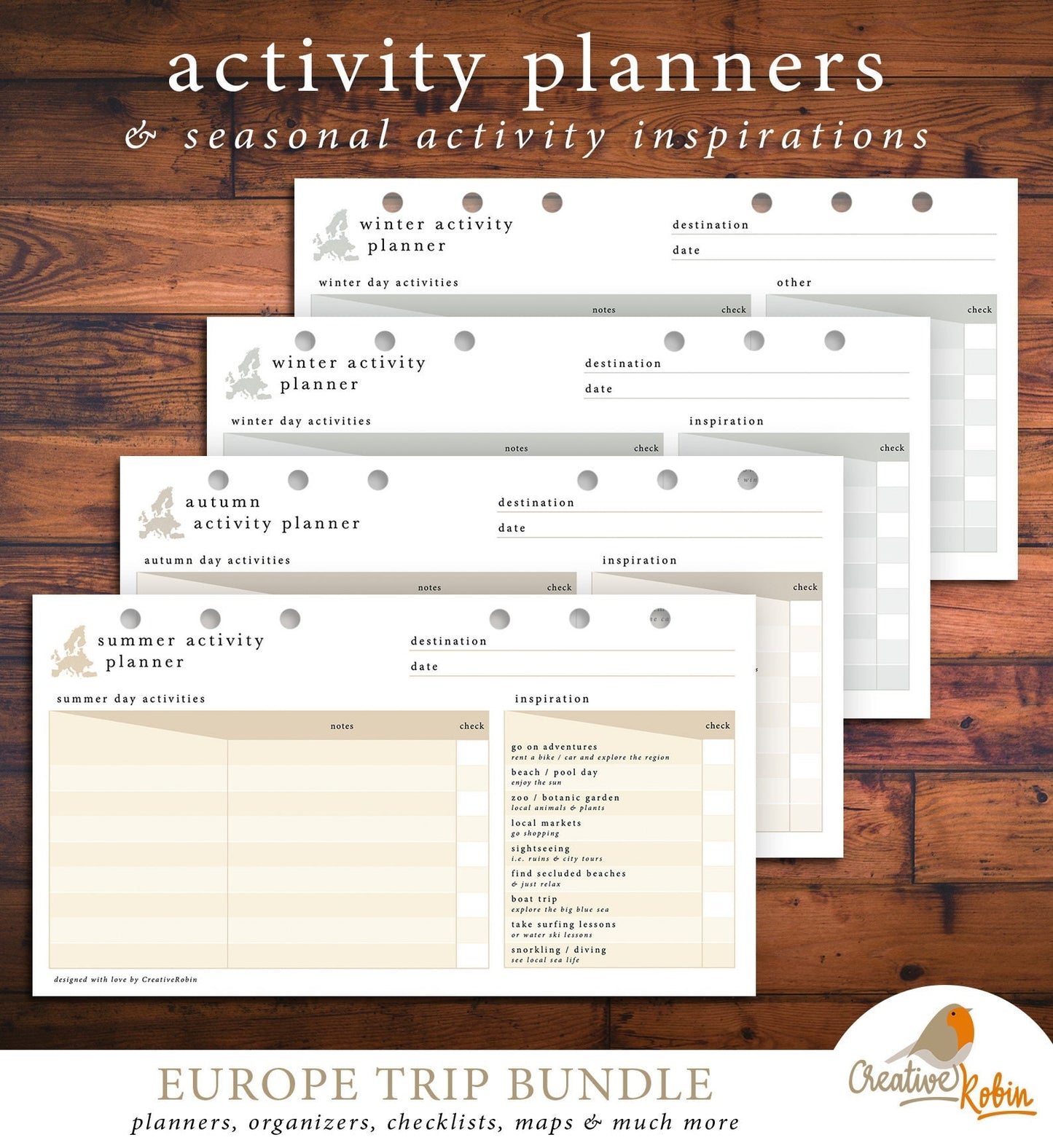 EUROPE Travel Planner | Europe Trip planner | Filofax planner with Europe Map Travel Diary Travel Journal Travelers Notebook | Printable