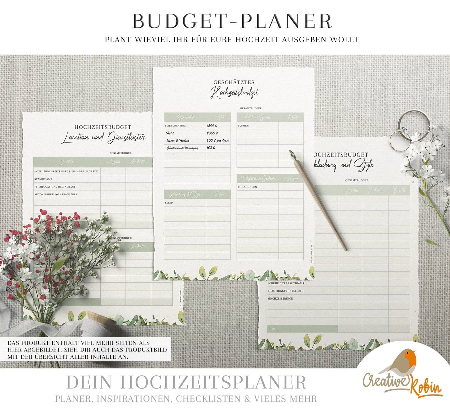 HOCHZEITSPLANER deutsch • Hochzeitsplaner Pdf • Hochzeitsplanung & Trauzeugin Planer zum Ausdrucken • DIY Hochzeit planen Checkliste •