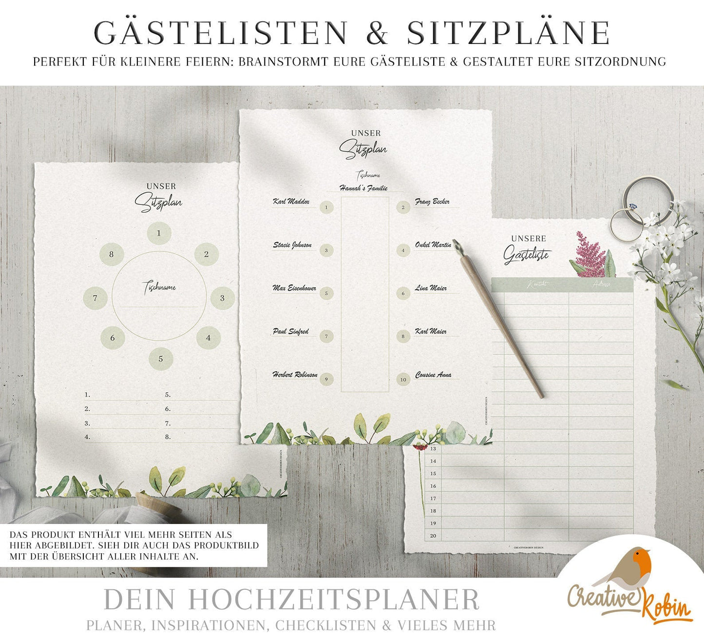 HOCHZEITSPLANER deutsch • Hochzeitsplaner Pdf • Hochzeitsplanung & Trauzeugin Planer zum Ausdrucken • DIY Hochzeit planen Checkliste •