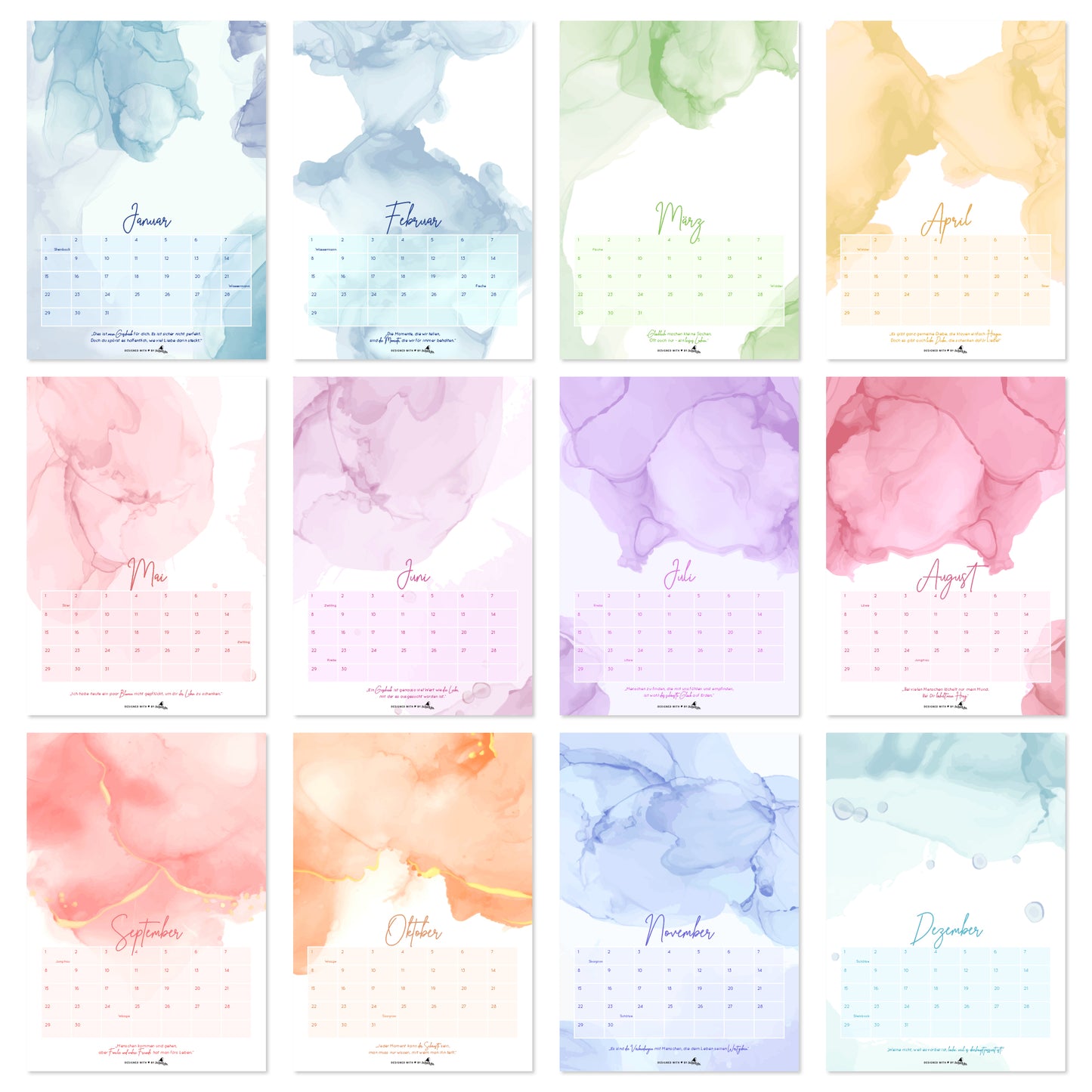 Fotokalender jahresunabhängig I A4 Bastelkalender mit netten Sprüchen I immerwährender Wandkalender