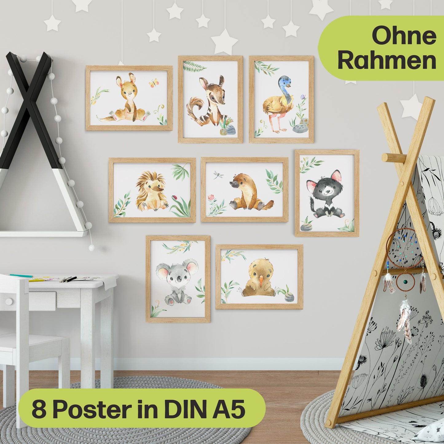 8er Tier-Poster-Set Australiens I Süße Kinderzimmer Deko I A5 Größe