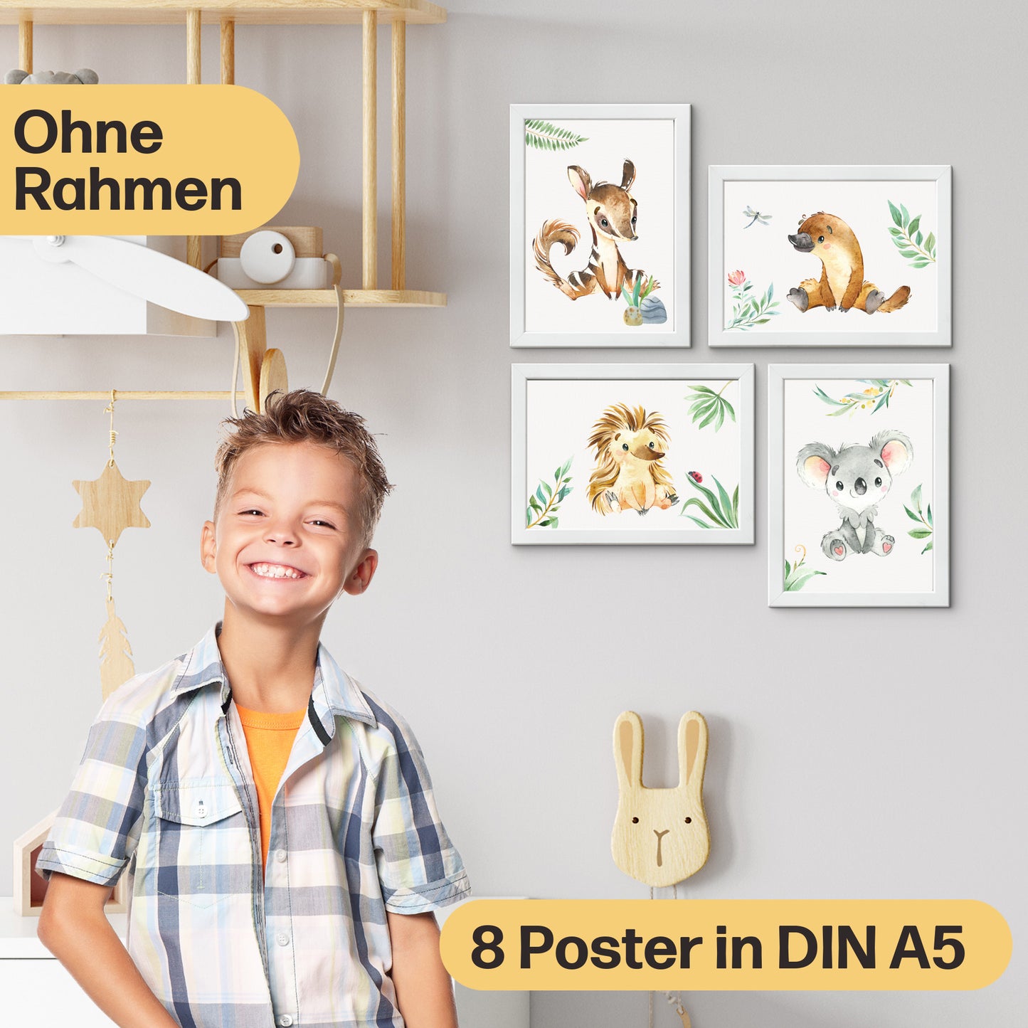 8er Tier-Poster-Set Australiens I Süße Kinderzimmer Deko I A5 Größe