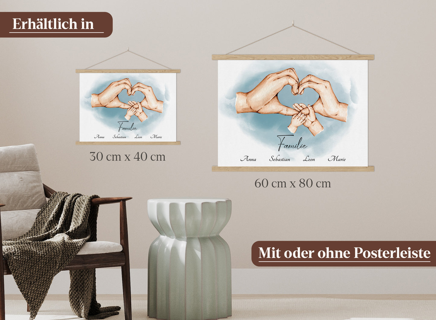 Familienhände-Poster mit Kind & Baby