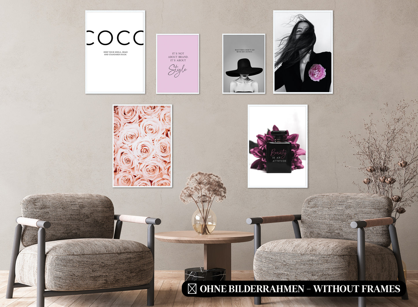 » Violett, Pink, Rosa Mode & Style « Poster Set als Wohnzimmer Deko | 4x A3 + 2x A4 Wandbilder Collage | ohne Rahmen