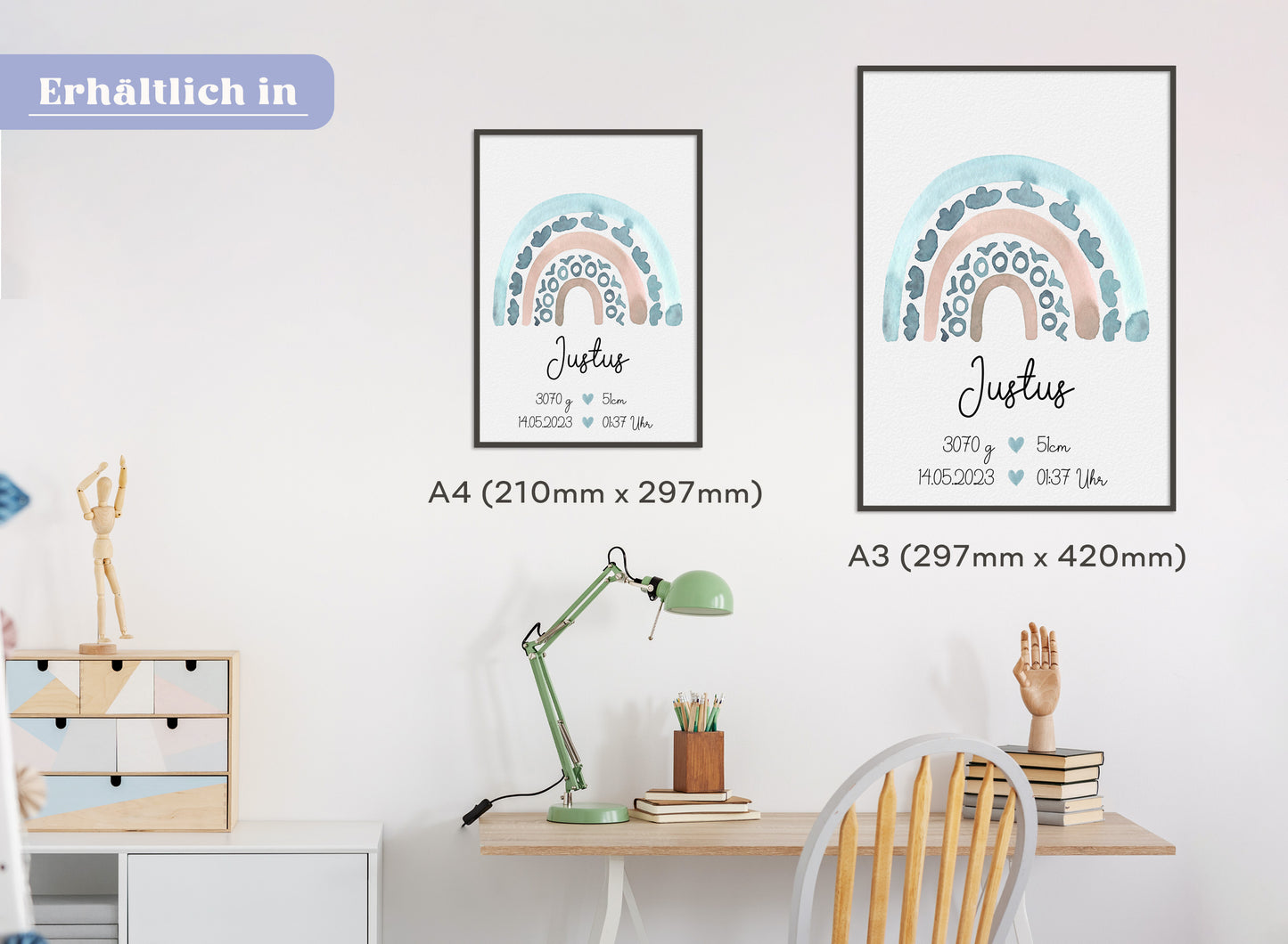 Regenbogen Geburtsposter mit Babyname & Geburtsdaten