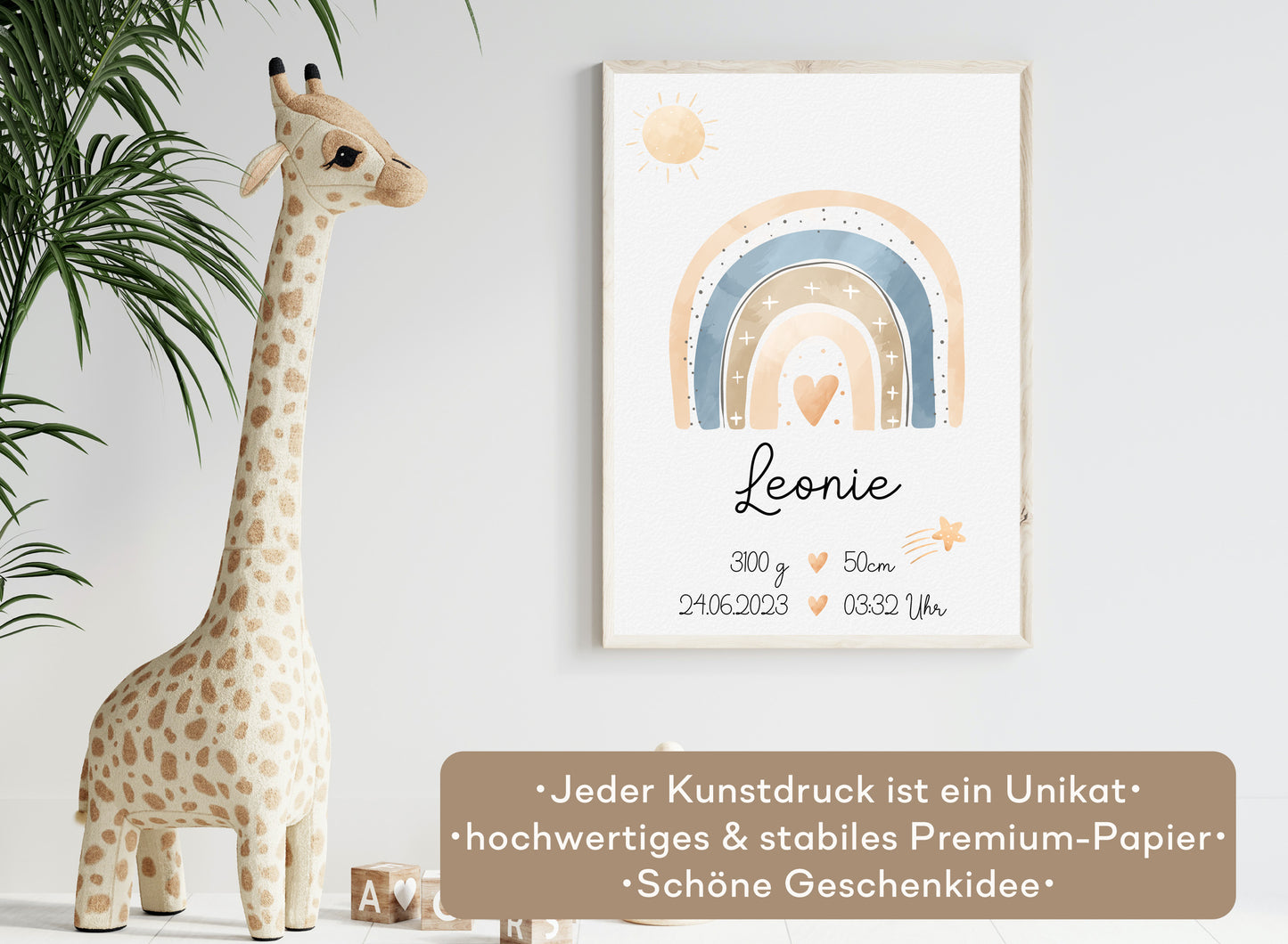 Regenbogen Geburtsposter mit Babyname & Geburtsdaten