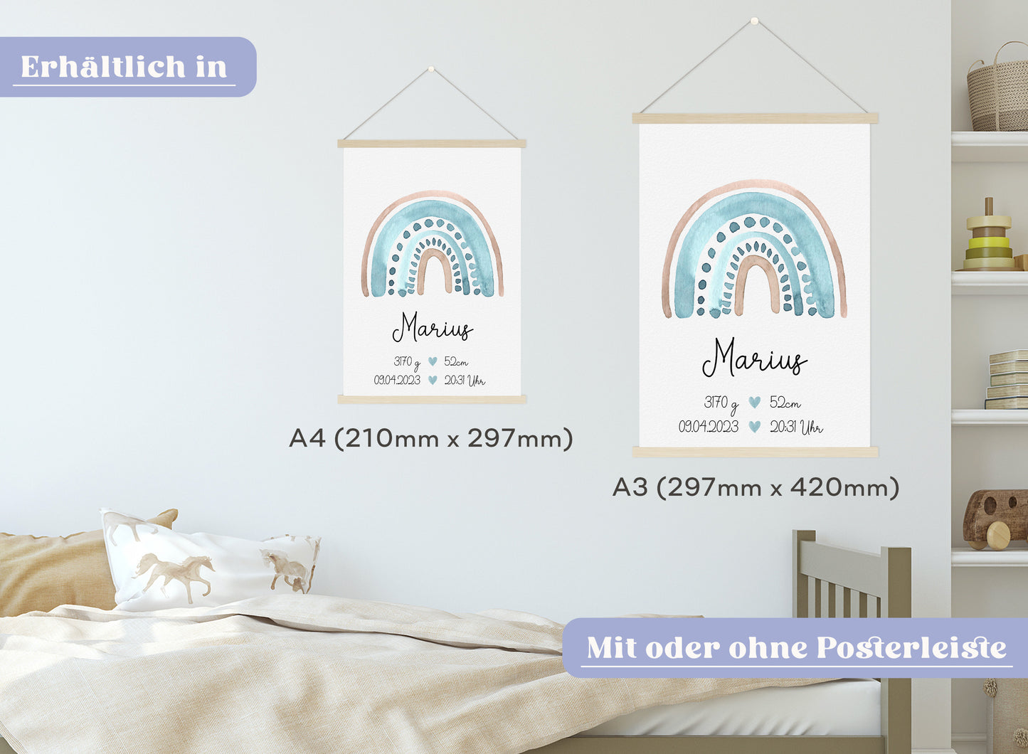 Regenbogen Geburtsposter mit Babyname & Geburtsdaten