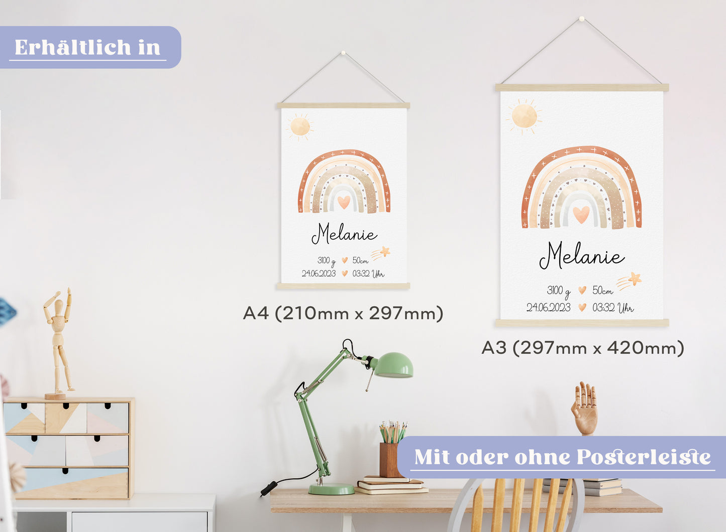 Regenbogen Geburtsposter mit Babyname & Geburtsdaten