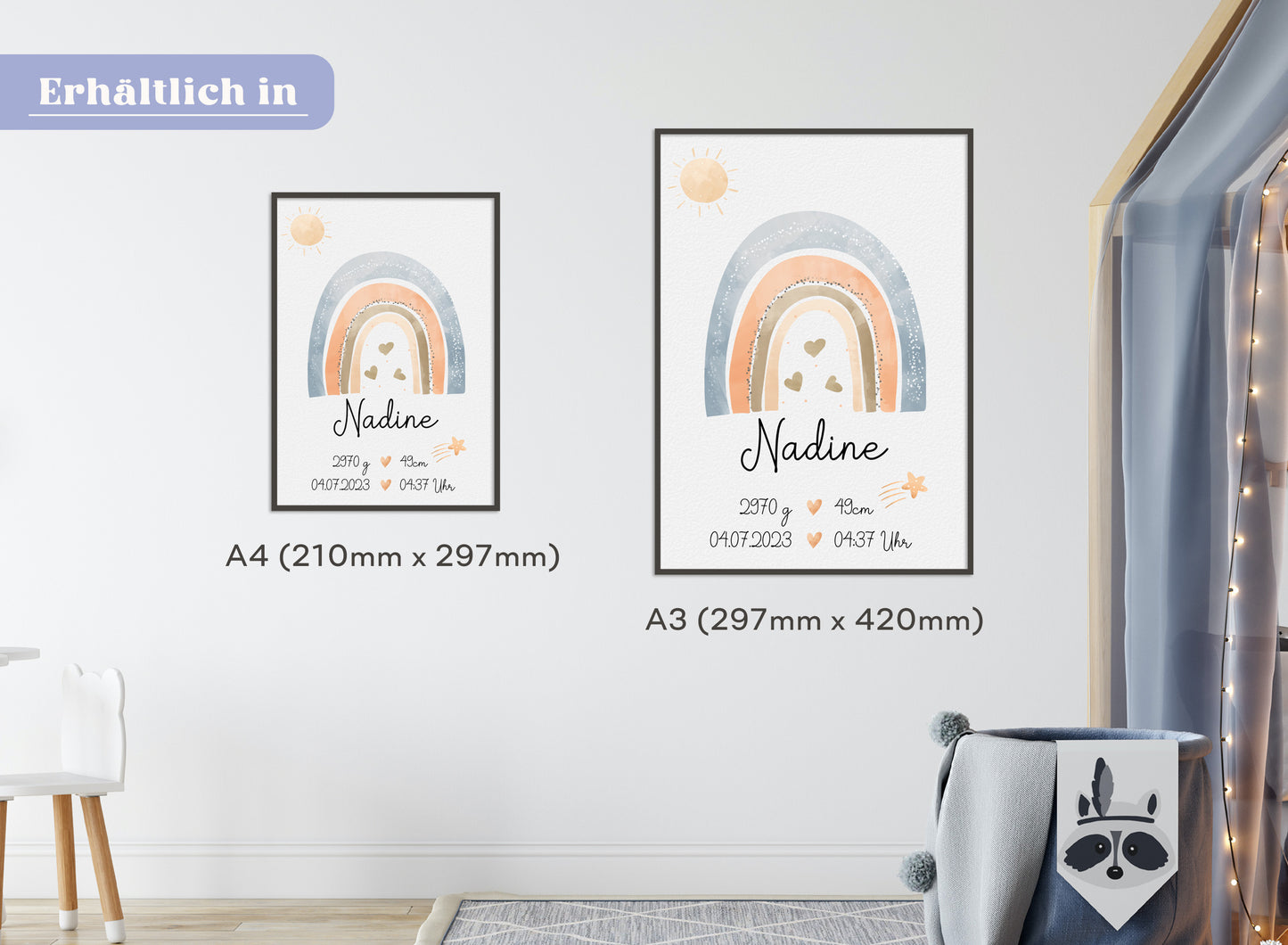 Regenbogen Geburtsposter mit Babyname & Geburtsdaten
