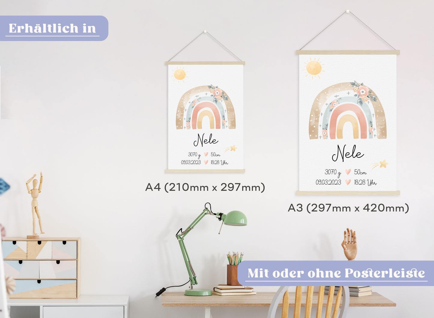 Regenbogen Geburtsposter mit Babyname & Geburtsdaten