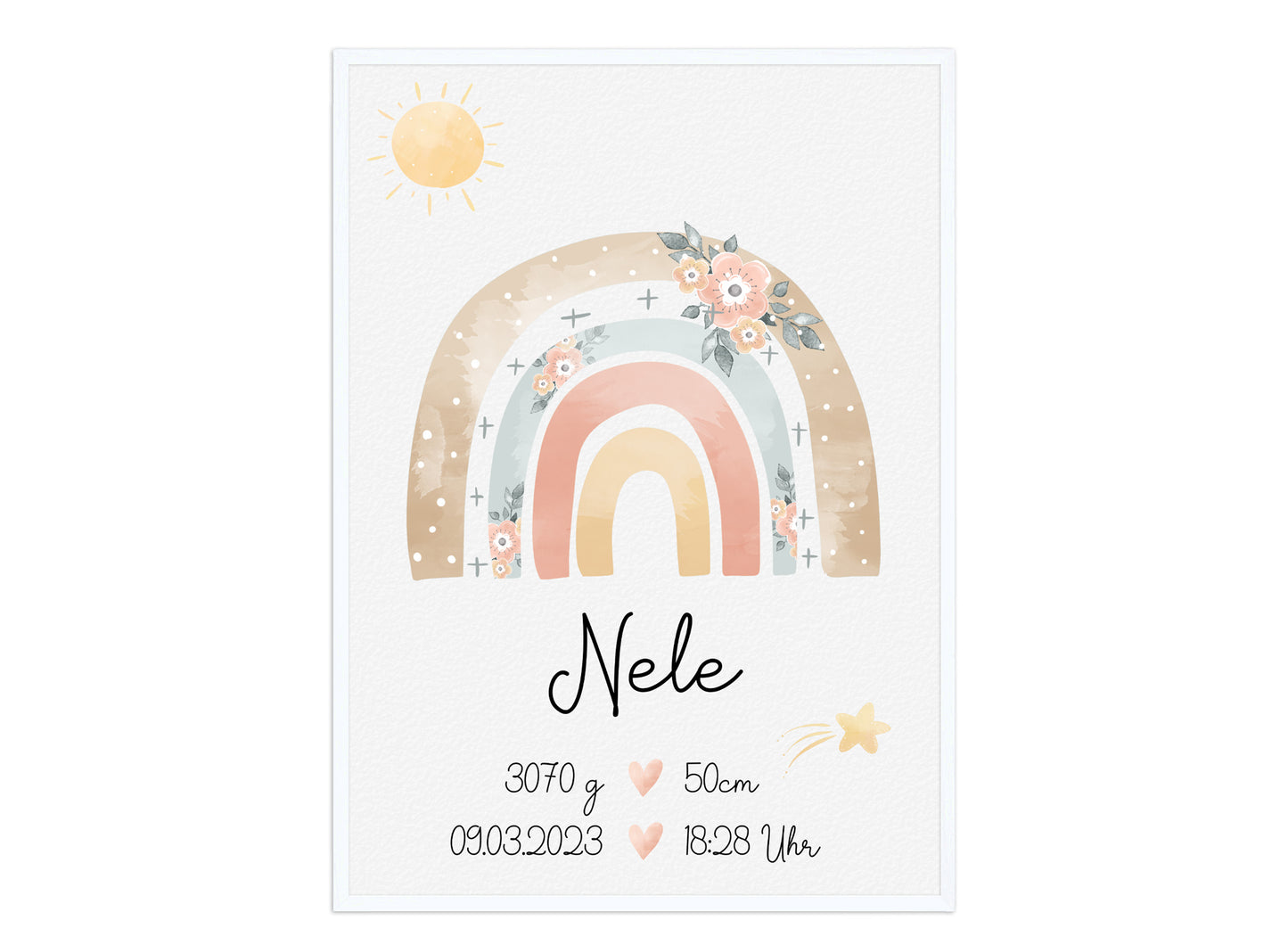 Regenbogen Geburtsposter mit Babyname & Geburtsdaten