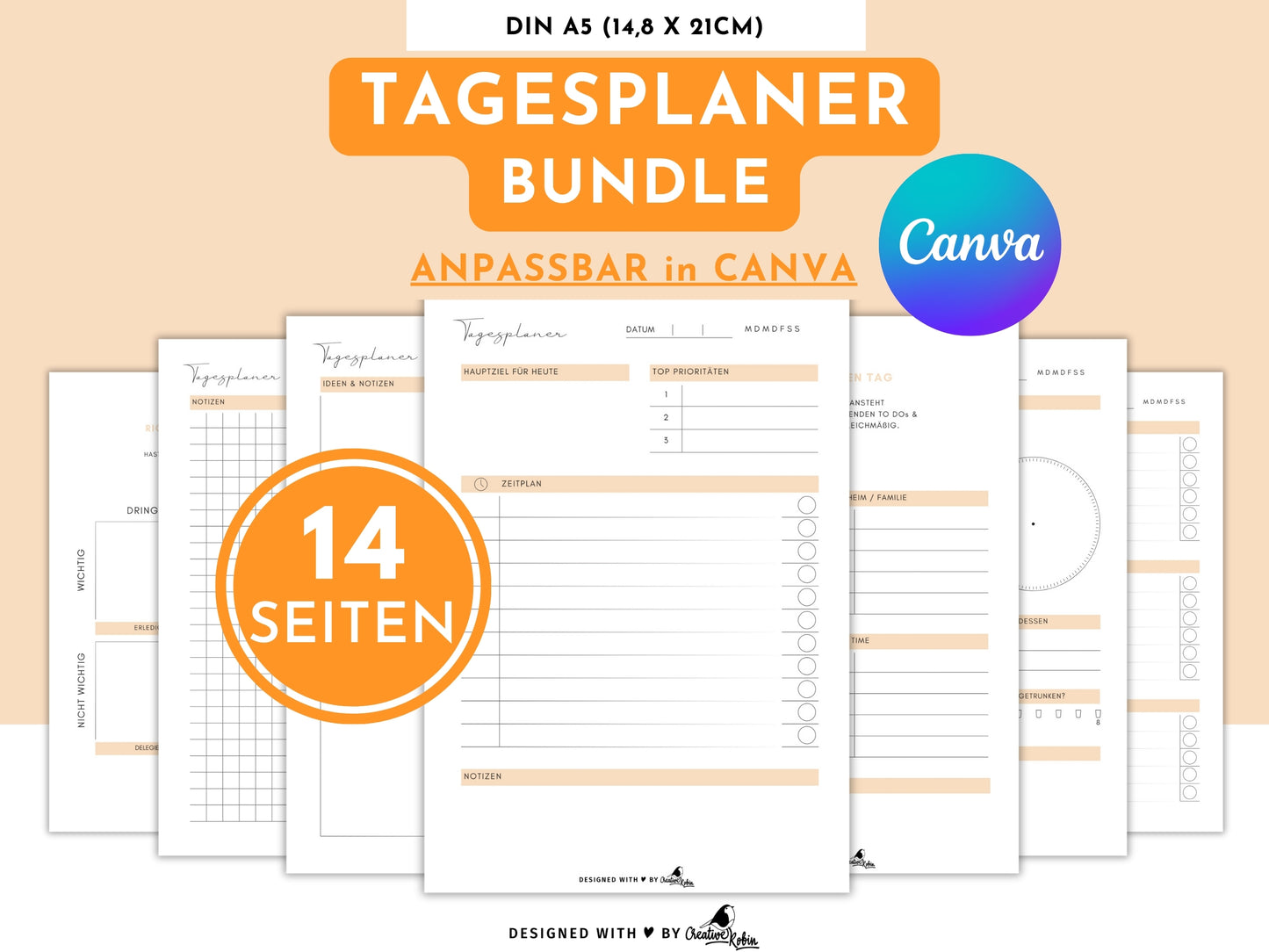 Tagesplaner Bundle • To Do Liste zum Ausdrucken und Anpassen via CANVA • CreativeRobin