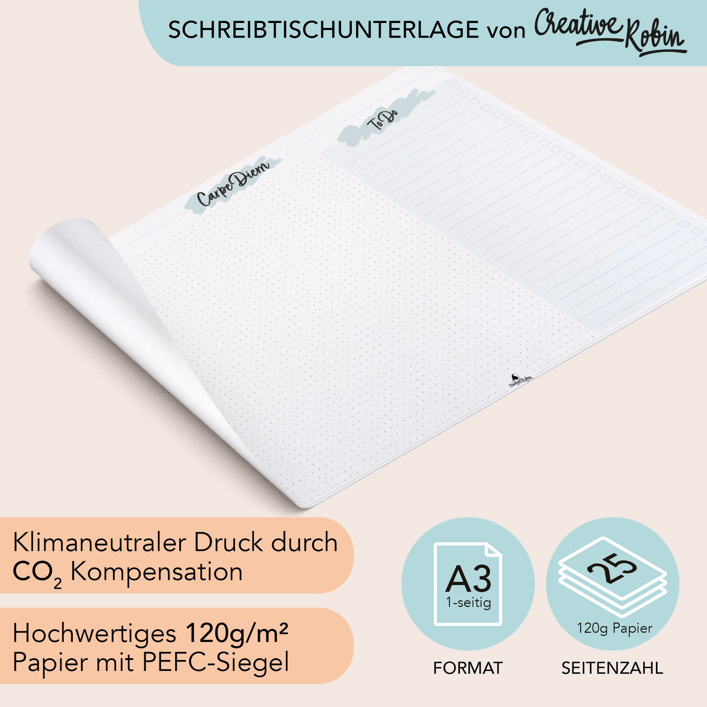 Schreibtischunterlage aus Papier mit To-Do Liste I DIN A3 mit 25 Blatt