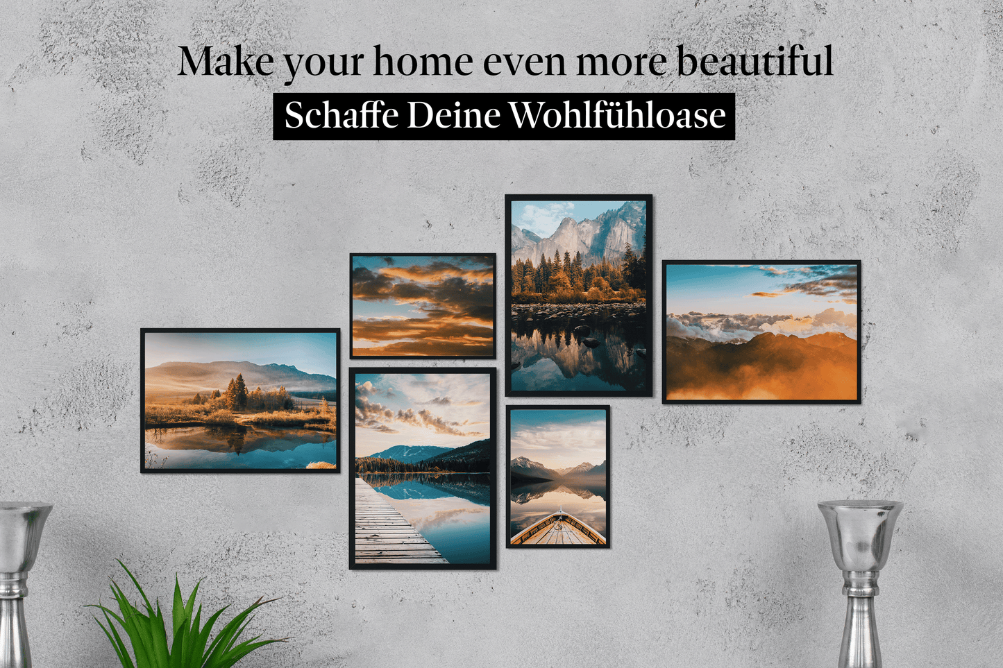 » Idyllischer Sonnenuntergang « Poster Set als Wohnzimmer Deko | 4x A3 + 2x A4 Wandbilder Collage | ohne Rahmen