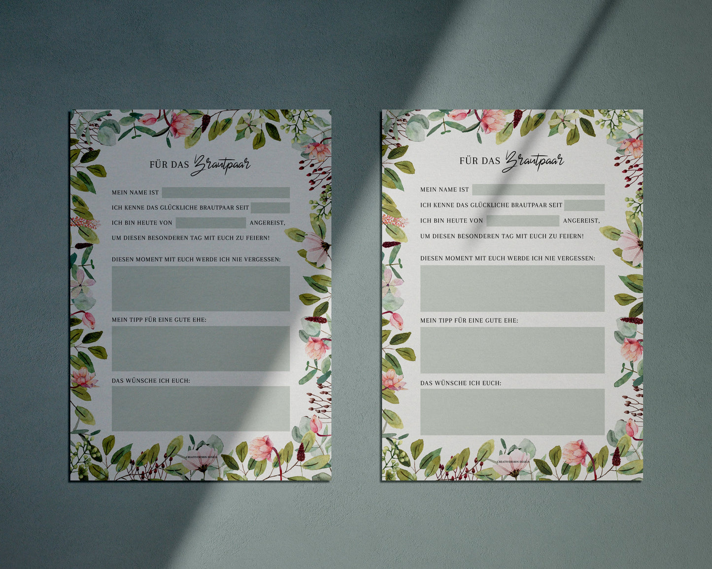 Hochzeitswünsche für das Brautpaar als Hochzeitsspiel für 50 Gäste im handlichen A5 Notizblock Format
