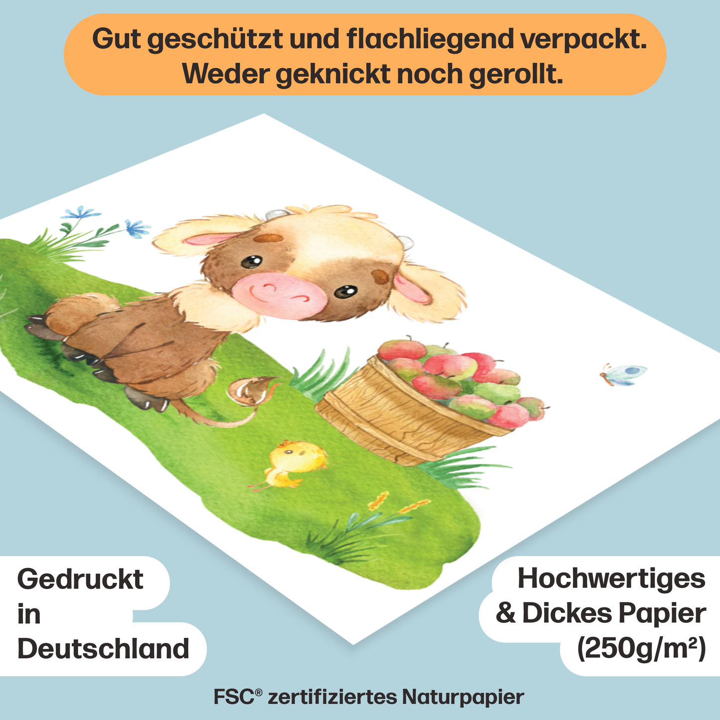 8er Poster Set von Farmtieren fürs Babyzimmer I Süße Kinderzimmer Deko mit Pferdchen, tapsigen Küken & co.