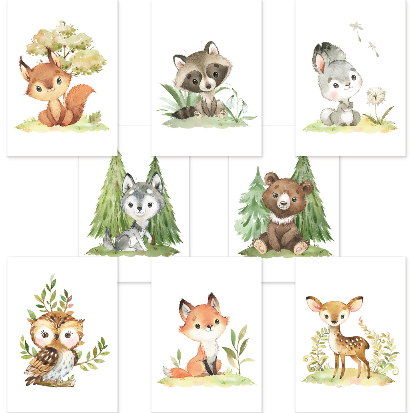 8er Poster Set Baby Waldtiere mit Flora • DIN A4 • CreativeRobin