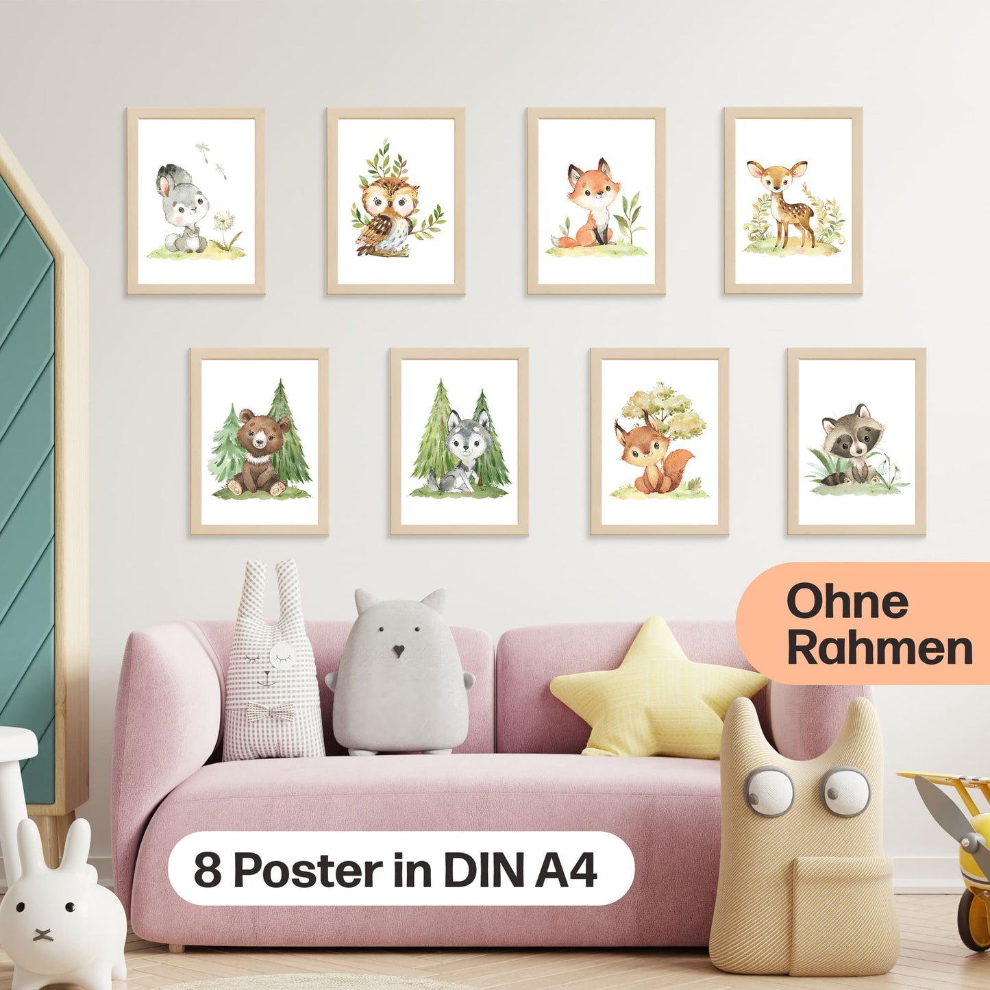 8er Poster Set Baby Waldtiere mit Flora • DIN A4 • CreativeRobin