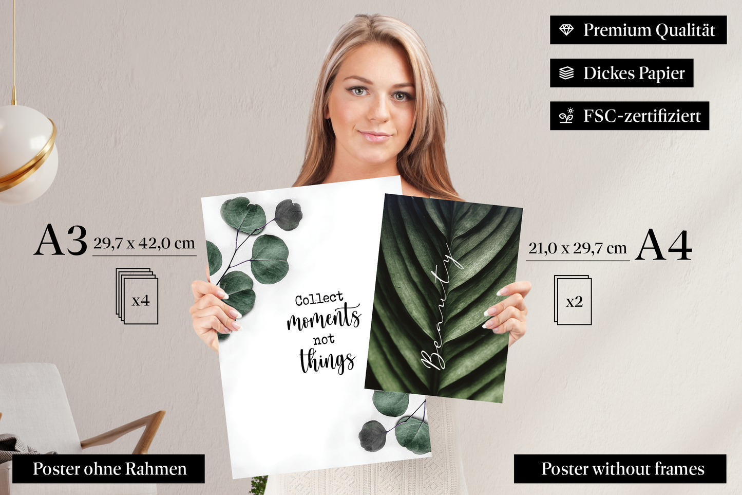 » Eukalyptus & Monstera Pflanzen « Poster Set als Wohnzimmer Deko | 4x A3 + 2x A4 Wandbilder Collage | ohne Rahmen