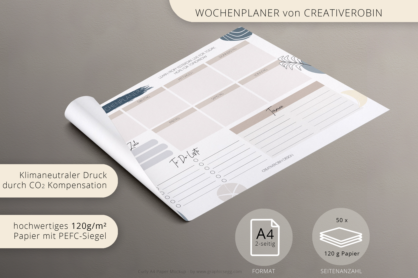 Wochenplaner Block A4 mit 50 Blatt I Praktische Schreibtischunterlage aus Papier mit ToDo Liste & Tagesplaner